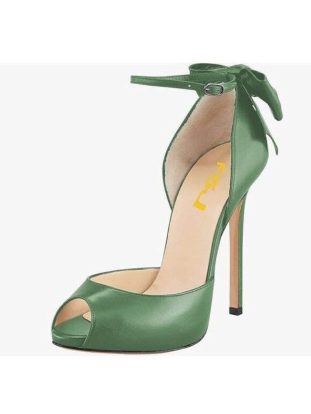FSJ Green High Heels Sandals Peep Toe Pumps Ankle Straps Bows Bridal Dress Shoes